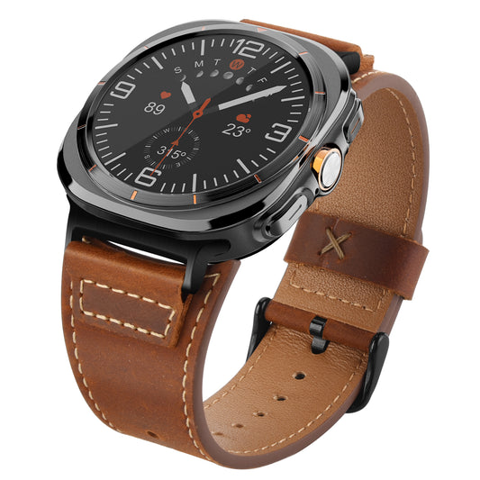 Wristitani Leather Band Compatible with Samsung Galaxy Watch Ultra Bands 7 6 5 4 for Men, Top Genuine Leather Replacement Vintage Strap for 47mm 46mm 45mm 44mm 43mm 42mm 40mm