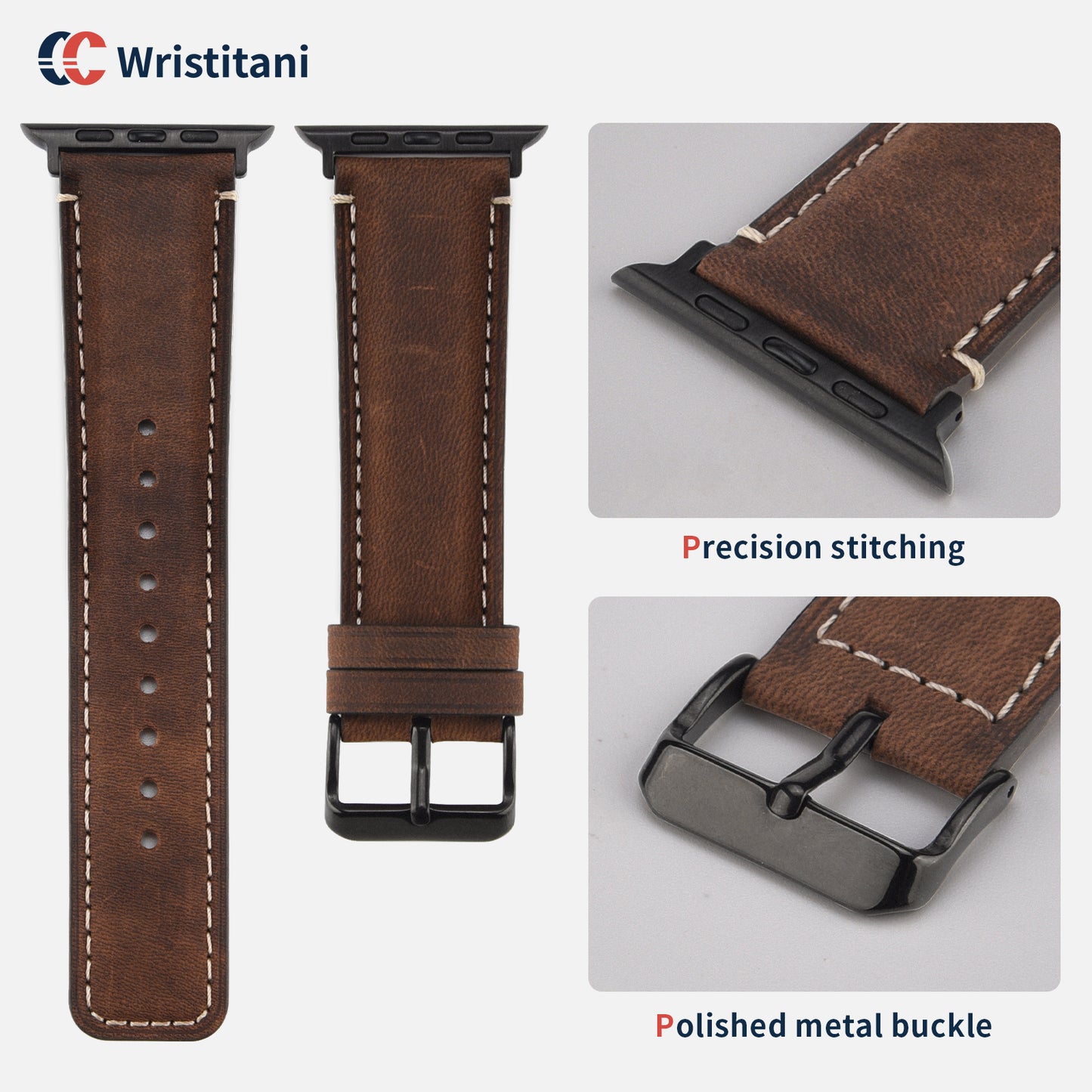 Wristitani Leather Band Compatible With Apple Watch Straps 49mm 46mm 45mm 44mm 42mm 41mm 40mm for Men, Genuine Leather Replacement Band for iWatch Ultra3/2/1 SE3/2/1 Series 11 10 9 8 7 6 5 4