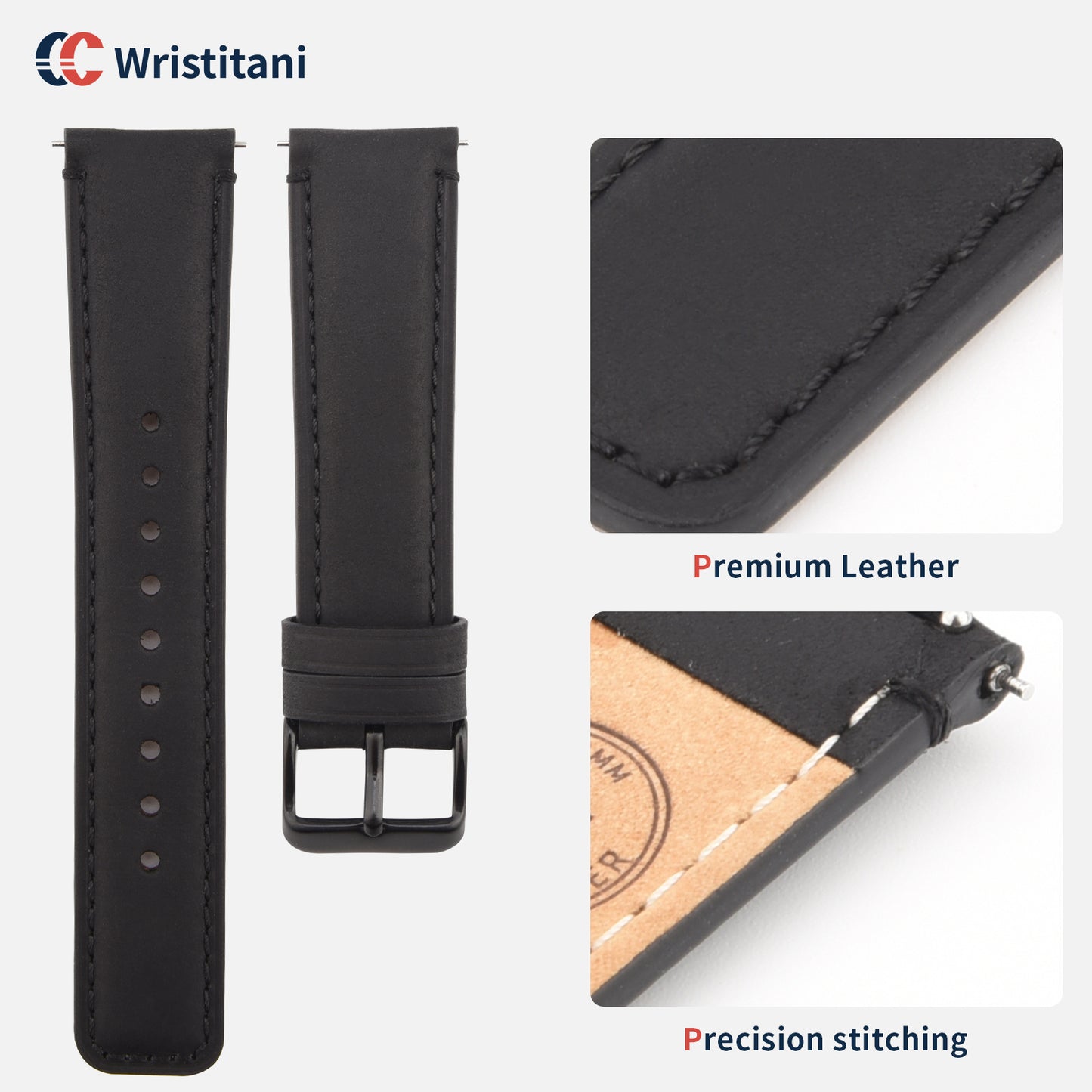 Wristitani Leather Watch Band, 20mm 22mm Top Genuine Leather Watch straps for Men, Quick Release Vintage Wristband Suitable for Classic Quartz Mechanical Smartwatches