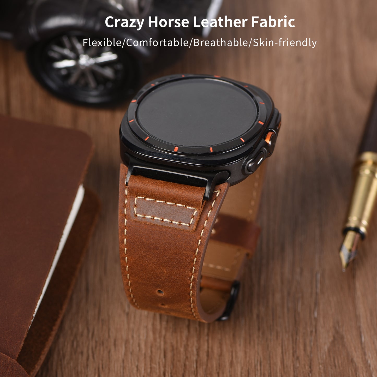 Wristitani Leather Band Compatible with Samsung Galaxy Watch Ultra Bands 7 6 5 4 for Men, Top Genuine Leather Replacement Vintage Strap for 47mm 46mm 45mm 44mm 43mm 42mm 40mm