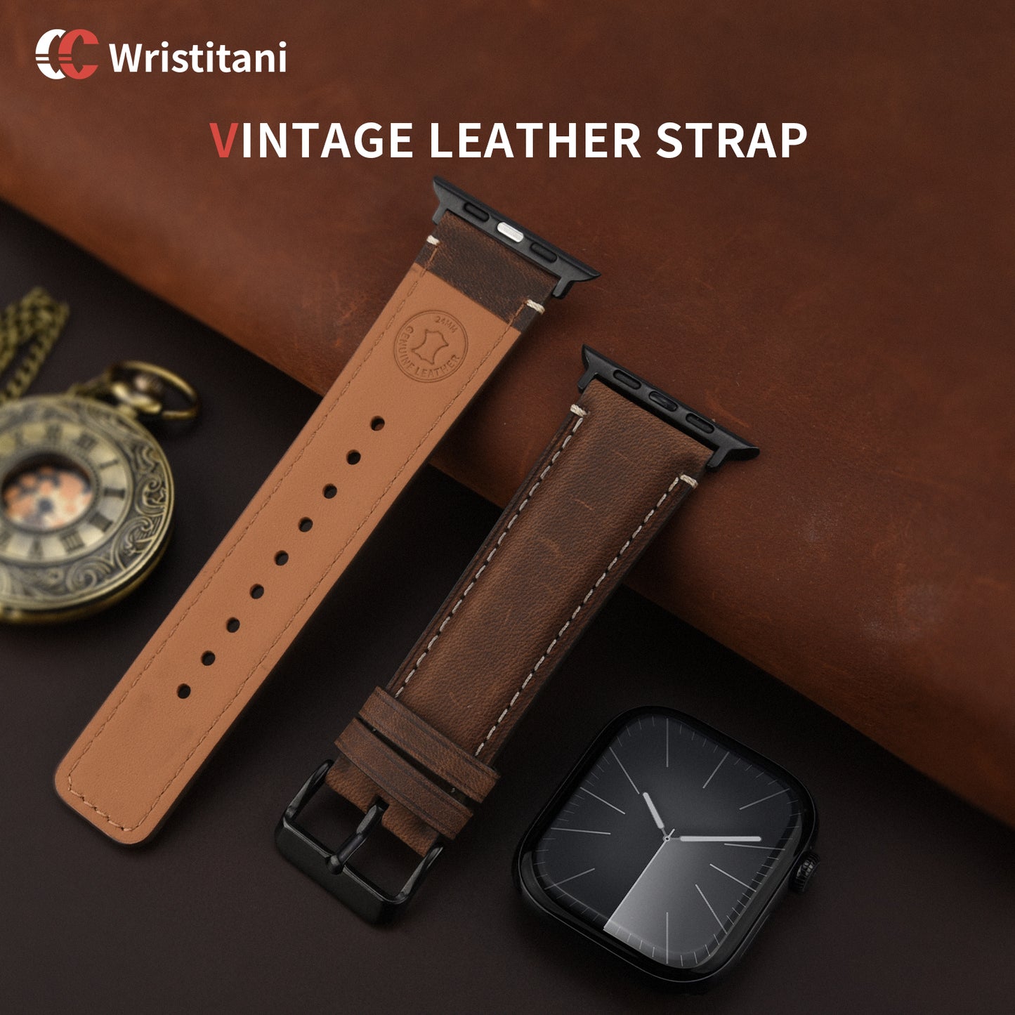 Wristitani Leather Band Compatible With Apple Watch Straps 49mm 46mm 45mm 44mm 42mm 41mm 40mm for Men, Genuine Leather Replacement Band for iWatch Ultra3/2/1 SE3/2/1 Series 11 10 9 8 7 6 5 4
