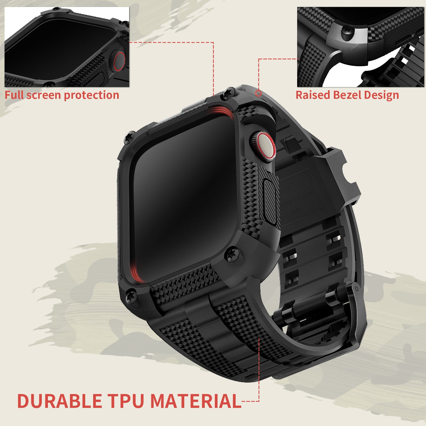 Wristitani Compatible with Apple Watch Band with Shockproof Rugged Case 40mm 41mm 42mm 44mm 45mm 46mm 49mm for iWatch Ultra3/2/1 Se3/2/1 Series 11/10/9/8/7/6/5/4, Durable TPU Sport Strap