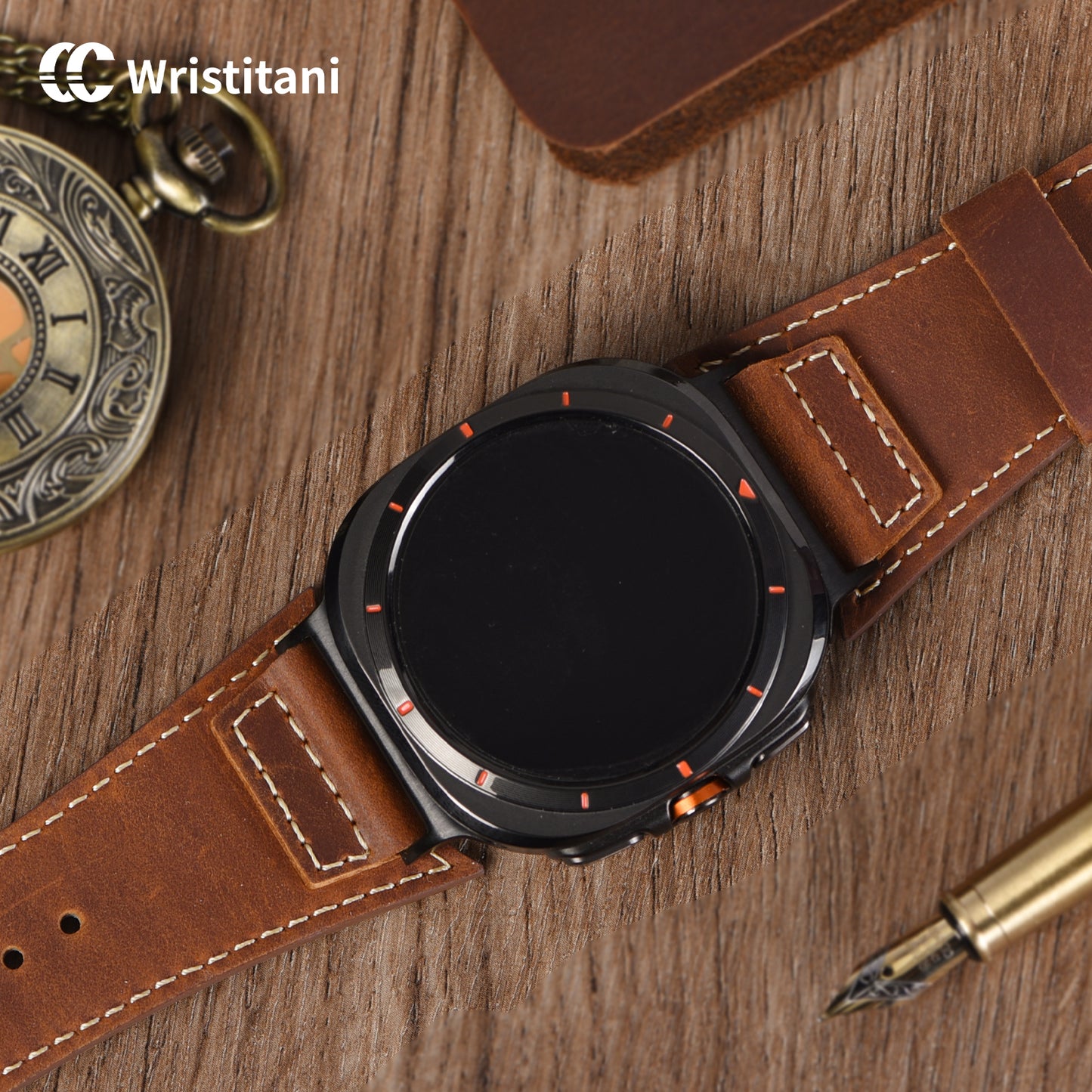 Wristitani Leather Band Compatible with Samsung Galaxy Watch Ultra Bands 7 6 5 4 for Men, Top Genuine Leather Replacement Vintage Strap for 47mm 46mm 45mm 44mm 43mm 42mm 40mm