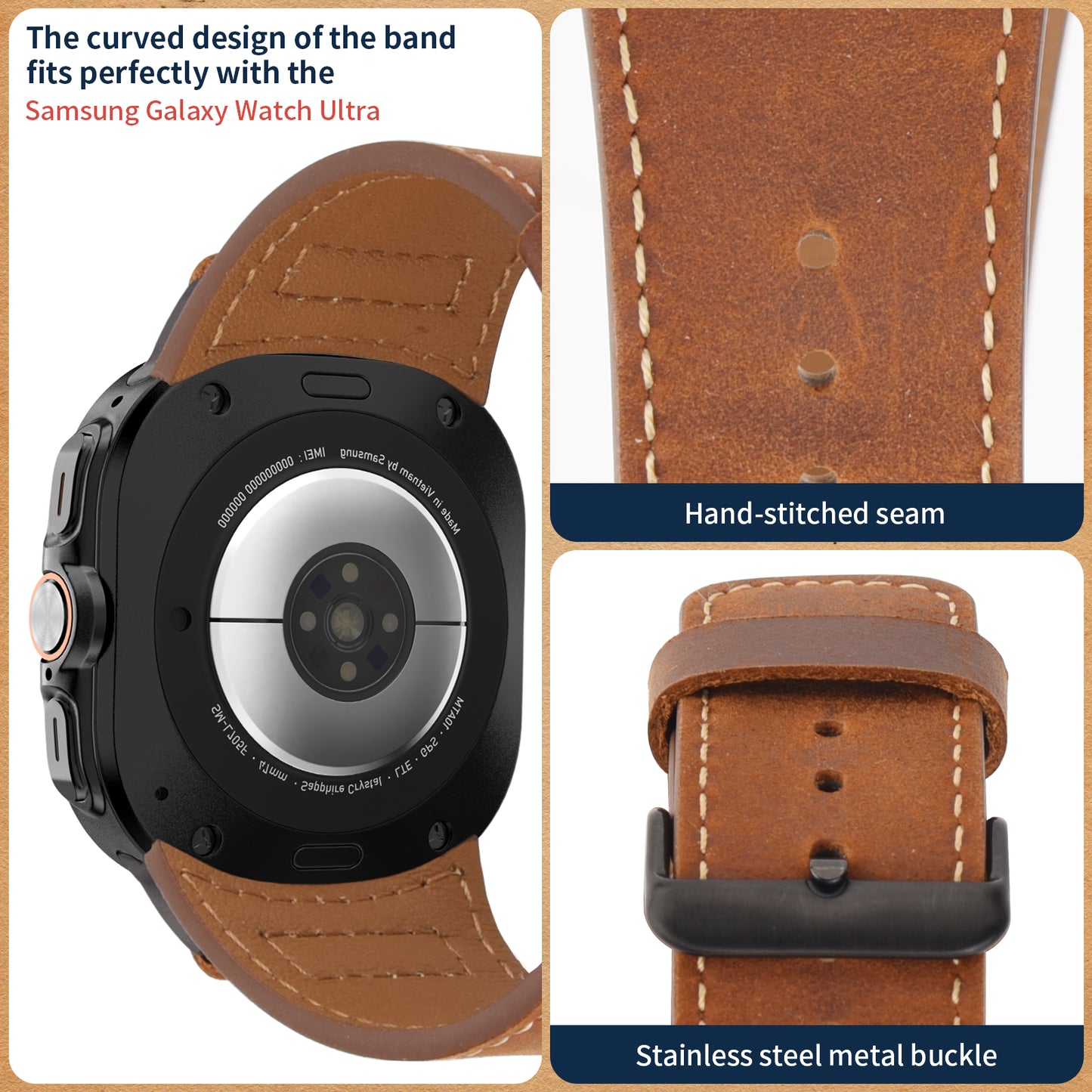 Wristitani Leather Band Compatible with Samsung Galaxy Watch Ultra Bands 7 6 5 4 for Men, Top Genuine Leather Replacement Vintage Strap for 47mm 46mm 45mm 44mm 43mm 42mm 40mm