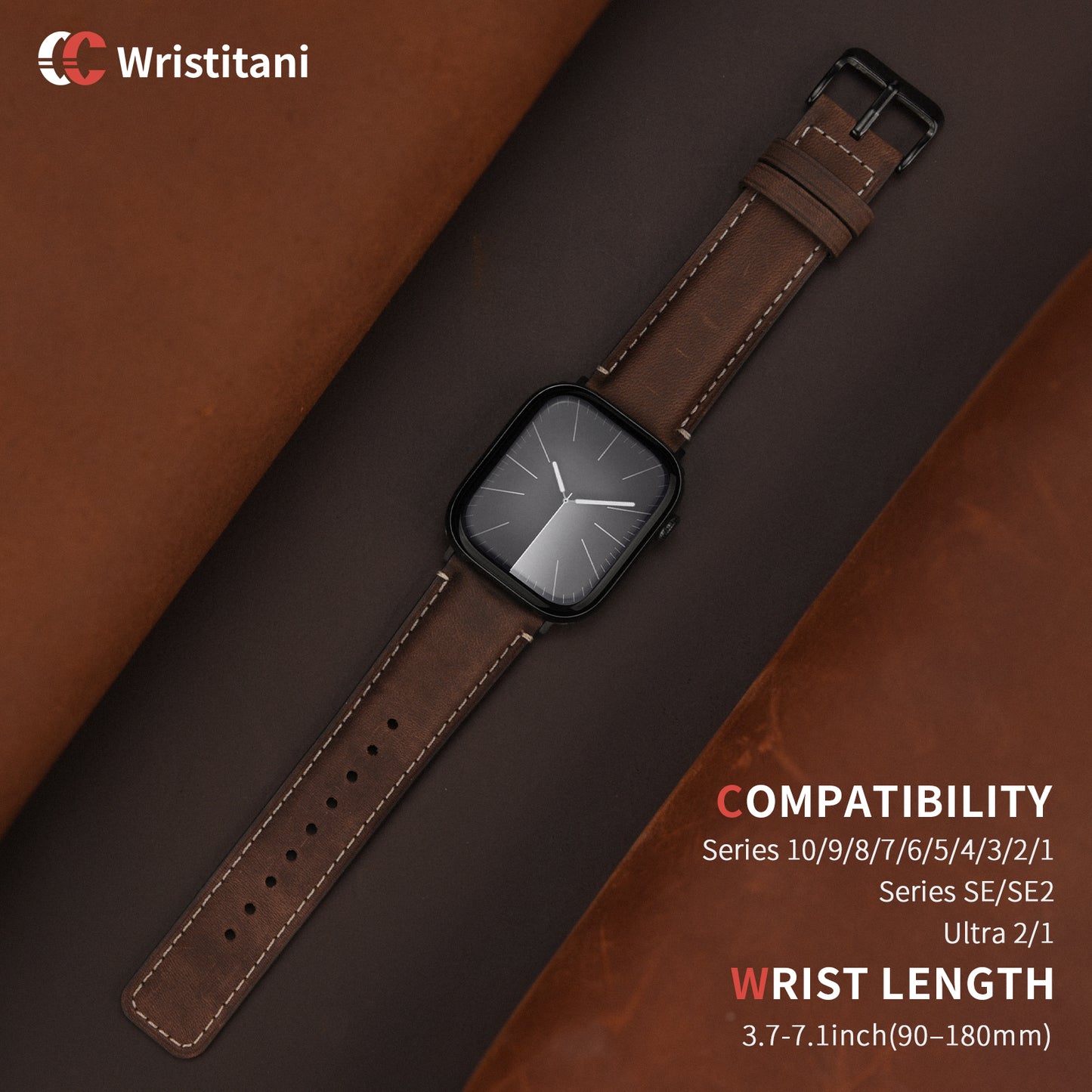 Wristitani Leather Band Compatible With Apple Watch Straps 49mm 46mm 45mm 44mm 42mm 41mm 40mm for Men, Genuine Leather Replacement Band for iWatch Ultra3/2/1 SE3/2/1 Series 11 10 9 8 7 6 5 4