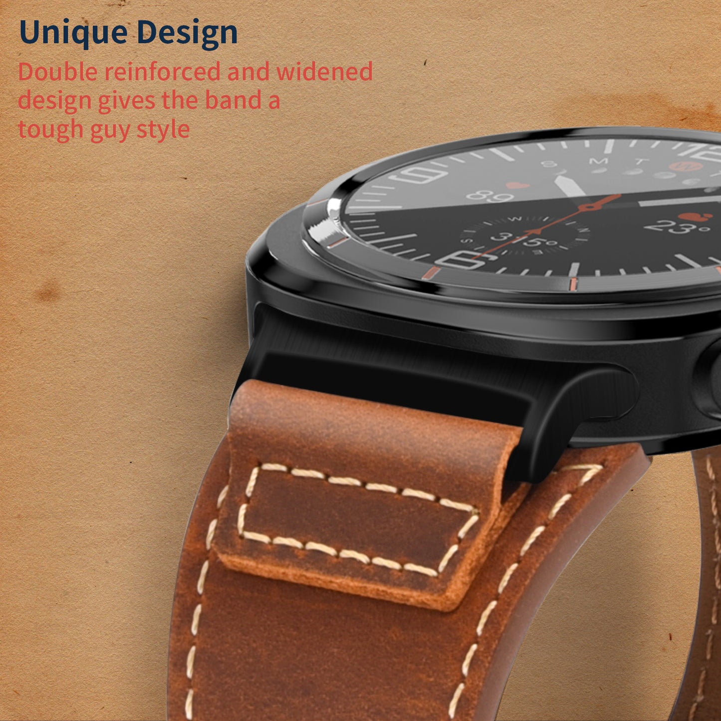 Wristitani Leather Band Compatible with Samsung Galaxy Watch Ultra Bands 7 6 5 4 for Men, Top Genuine Leather Replacement Vintage Strap for 47mm 46mm 45mm 44mm 43mm 42mm 40mm
