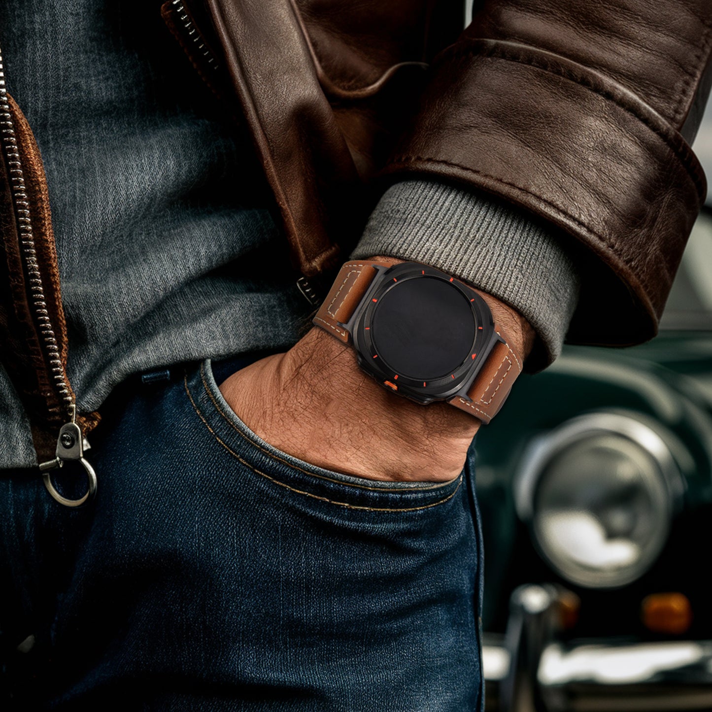 Wristitani Leather Band Compatible with Samsung Galaxy Watch Ultra Bands 7 6 5 4 for Men, Top Genuine Leather Replacement Vintage Strap for 47mm 46mm 45mm 44mm 43mm 42mm 40mm